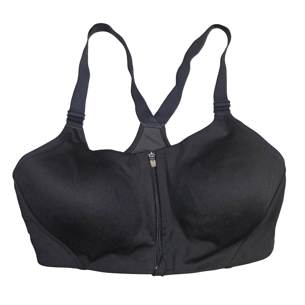 All in Motion Womens Black Zip Front High Support Sports Bra 38C Adjustable